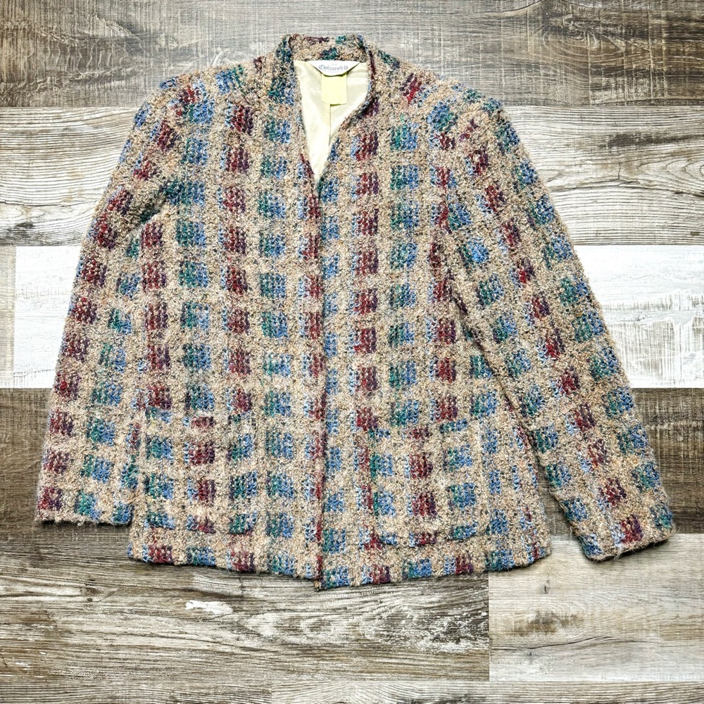 Vintage 80s Christenfeld Blazer Plaid Knit Jacket Wool Style 3960 Size 10
